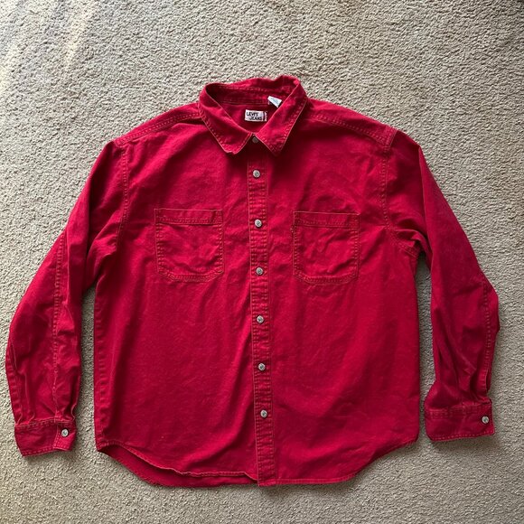 Levi Shirt Mens XL Button Up Long Sleeve Metal Buttons Vtg Red Point Collar - Picture 1 of 10